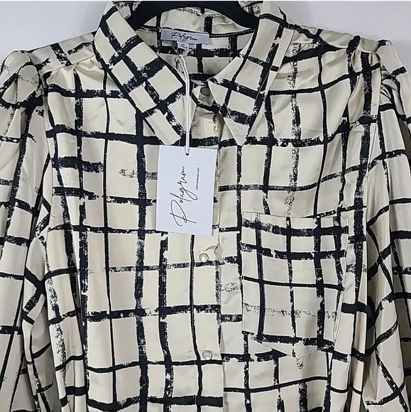 NEW Polagram Women's Cream Black Pearl Snap Boho Maxi Dress Tie Waist Sz S NWT - Picture 2 of 9